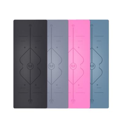 China Non-slip PU Natural Rubber Fitness Exercise Body Alignment System 5mm Deep Widen Yoga Mat With Alignment Lines for sale