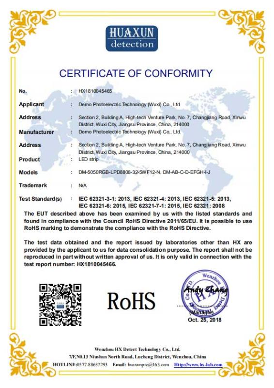 RoHS - Demo Photoelectric Technology (Wuxi) Co., Ltd.