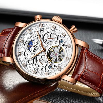 China Wholesale Men's Skeleton Automatic Waterproof Fashion Watch Accurate Chronograph Leather Strap Mechanical Watch Time for sale