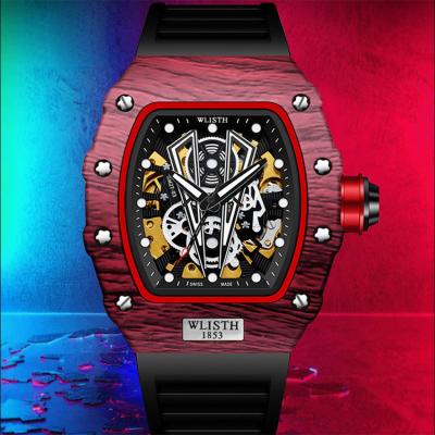 China Chronograph Mens Sports Waterproof Full Automatic Mechanical Skeleton Watch Square Watch for sale