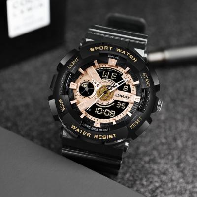 China Custom Diray Water Resistant Outdoor Unisex Led Logo Sport Alarm Analog Wristwatches Dual Time Display Chronograph for sale