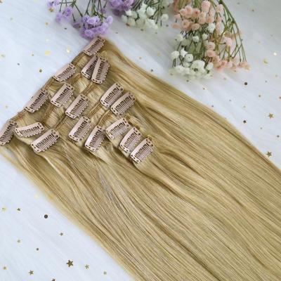 China Color 100g 120g 160g Silky Straight Wave Natural Blonde Silky Straight Hair Extensions Clip In Hair Extension Clips for sale