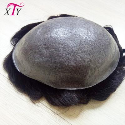 China 100% Virgin Hair Men's Toupee Natural Black Curly Part Color Hairpiece Ultra Thin Toupee Skin Toupee For Men for sale