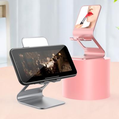 China Wholesale Foldable Metal Adjustable Mirror Tablet Stand Table Desk Cell Extend Support Desktop Mobile Phone Stand Holder for iPhone for sale