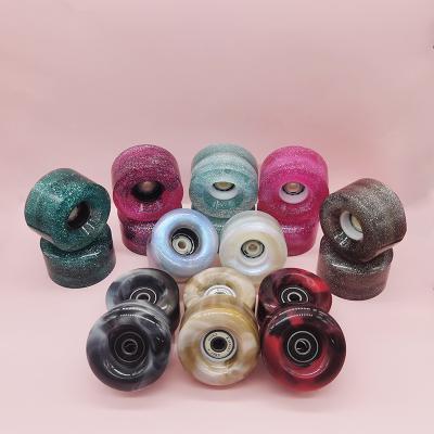 China 62mm*36mm PU Quad 85A Integrated Roller Skate Wheels Accessories For Glitter Powder LED PU Color Wheels Transparent Mixed Flashing Roller for sale