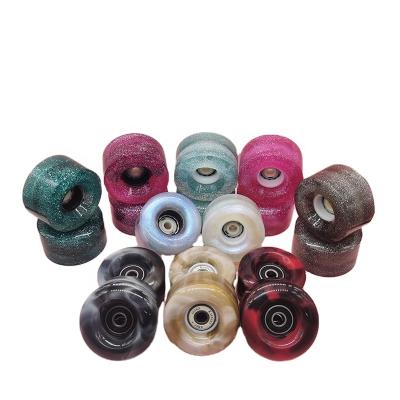 China 62mm*36mm PU Quad 85A Integrated Roller Skate Wheels Accessories For Glitter Powder LED PU Color Wheels Transparent Mixed Flashing Roller for sale