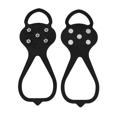 China Ice Road Snow Shoes Anti-Slip Ice Climbing Spikes Grips Crampon Cleats 5 Tooth Non-Slip Crampons Silicone Covers for sale