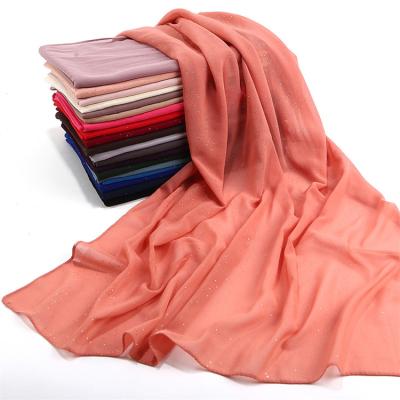 China Solid Color Crease Good Quality Scarf Cheap Custom Made Satin Fashion Chiffon Sequins Hijab Head Scarf for sale