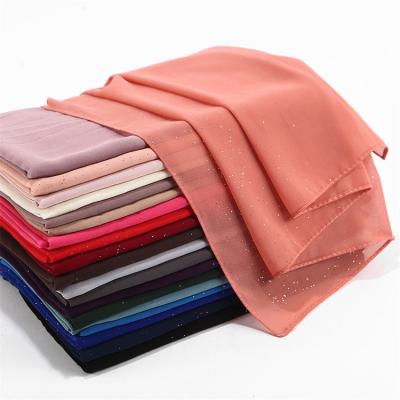 China Wholesale Cheapest Price Solid Color Pleat Cotton Square Head Scarf Stand Up Soft Chiffon Sequins Hijab Scarf for sale