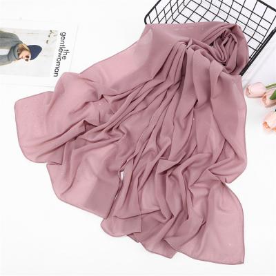 China Solid color fold factory wholesale price luxury silk main scarf satin like scarves women fashion chiffon sequins hijab scarf for sale