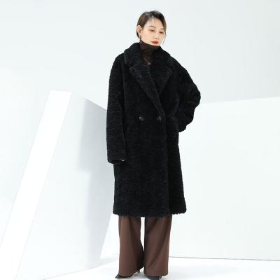 China 2022 Fashion Design Winter Women Ladies Woolen Blend Faux Wool Blends Faux Fur Coats Luxury Warm Sustainable Thick Black Long Coats for sale