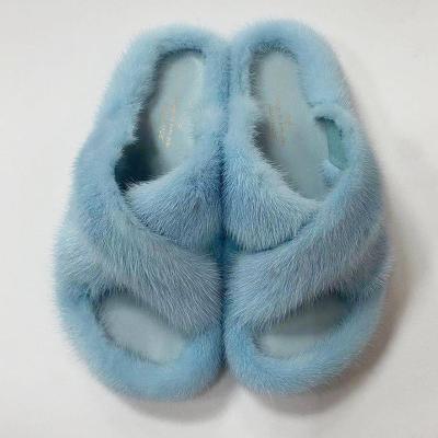 China 2022 Light Weight Fashion Women Mink Fur Slides Wholesale Hot Selling Luxury Slippers Handmade Style Real Fur for sale