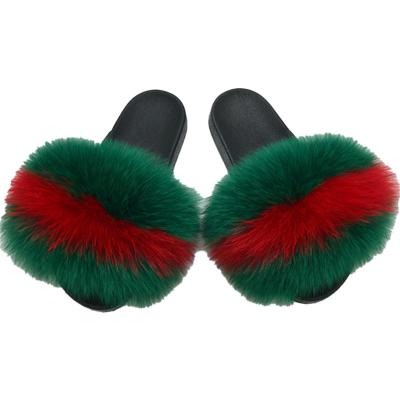 China Cheapest Design Children's Personality Factory Price Breathable Plush Real Fox Fur Slippers Slips Wholesale for sale