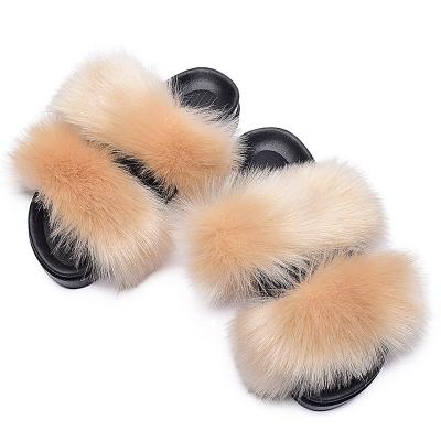 China 2022 Hot Selling Fur Colors Furry Fluffy Slippers Simple Faux Fur Slides Sandals For Kids Children for sale