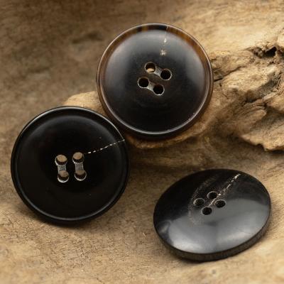 China Sustainable Small Rim Black Horn Buttons For Clothing Dark Brown Uniform Suit Jacket Natural Button Designer for sale