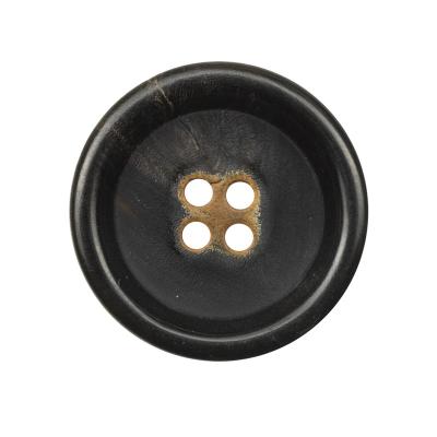 China Sustainable Glossy Black Horn Button Shiny Scorched Holes Vintage Designer Clothing Sewing Buttons For Wholesale for sale