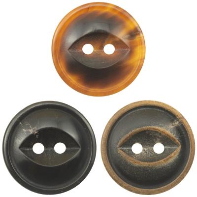 China Sustainable Classic Fish Eye Horn Buttons Factory Wholesale At Stock Black Dark Brown Scorched Style Full Sizes For Mens Suit Jacket for sale