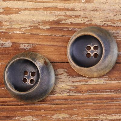 China Sustainable Vintage Horn Buttons For Clothing 4 Hole Scorched Effect Old Fashion Buttons Ready to Ship High Quality for sale