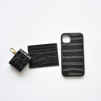 China Anti-fall Designer Crocodile Embossing Leather Cell Phone Cover Accessories Sets For iPhone for sale