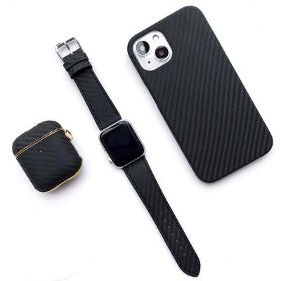 China Unique Carbon Fiber Texture Genuine Leather Luxury Watch Bands For Apple Watch for sale