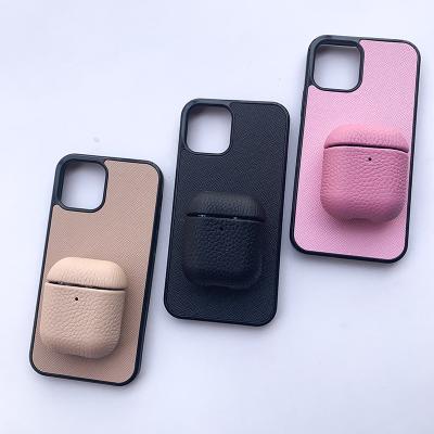 China Hot Selling Anti-drop Bos pink genuine saffiano leather phone case with TPU around for iphone case shock proof for sale