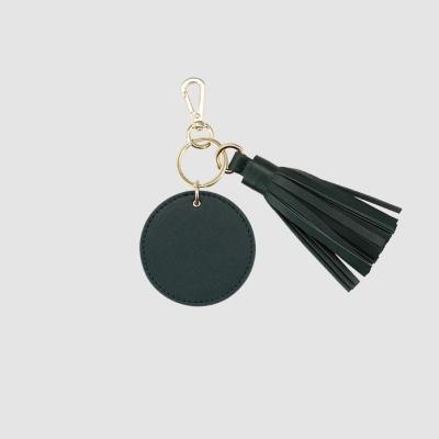 China 2021 Bos 2021 fashion genuine saffiano logo custom made genuine saffiano round shape key chain genuine leather tassel for sale