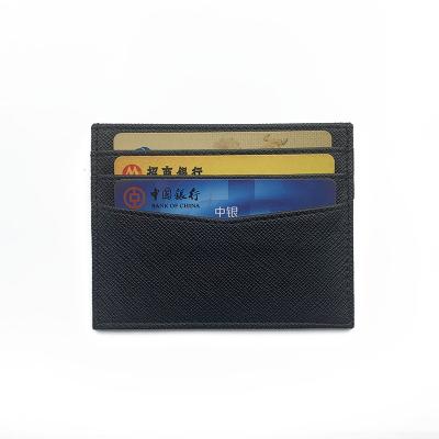 China Hot Genuine Leather Men's RFID Clip Silver Stamp Logo Genuine Saffiano Leather Card Holder for sale