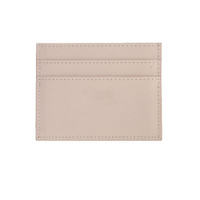 China 2021 fashion genuine saffiano thin nude color credit card holder women's genuine leather wallet for sale