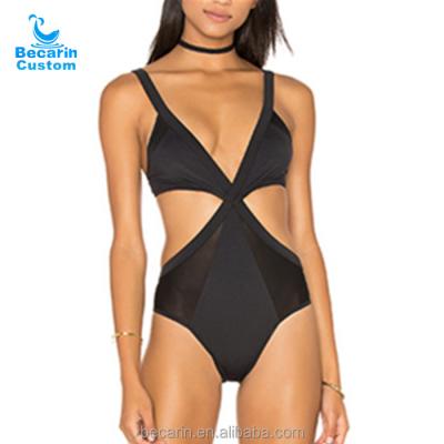 China Breathable Custom Sexy Black Mesh Monokini Swimsuit Private Label Bikini Swimwear One Piece Swimwear for sale