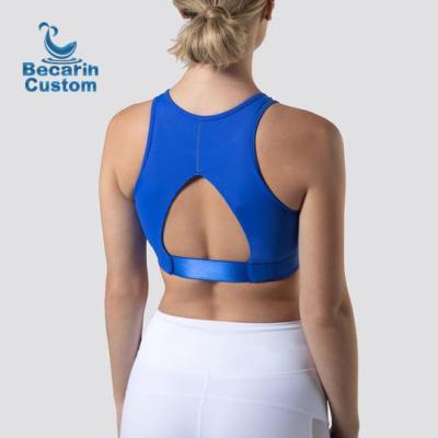 China Antibacterial Women Yoga Wear Manufacturer Custom Blue Back Neck Runner High Cut Sports Bra Gym Wear for sale