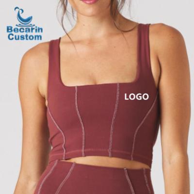 China OEM ODM Fitness Wear Burgundy Manufacturer Antibacterial Square Neck Top Sculpting Sports Bra Sports Bra Custom Fashionable Wear for sale