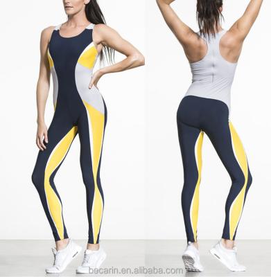 China OEM Antibacterial One Piece Jumpsuit Color Block Zipper Yoga Wear Gym Wear Active Women Wear Private Label Manufacturer for sale