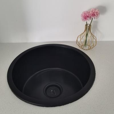 China Wholesale Easy Clean Single Bowl Undermount Round Quartz Stone Black Kitchen Sink Good Quality for sale