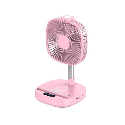 China Aluminum Alloy And ABS Plastic Hot Selling Wireless Speaker Table Top Adjustable Desk Led Portable Foldable Pedestal Charging Fan for sale