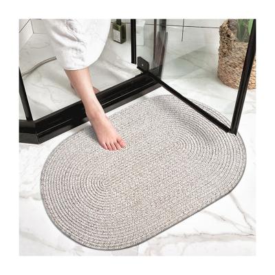 China Washable Gray Color Braided Blanket Door Mat Washable Polypropylene Oval Oval Floor Mat for sale