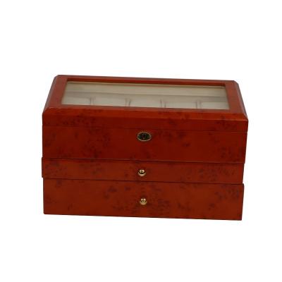 China New Cheap Red Wooden Watch Box Packaging Watch Box Organizer With Drawer for sale