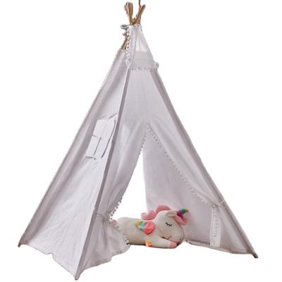 China Europe and America natural cotton beach garden child tent white hair ball children's play camping teepee tent kids tent for children play for sale