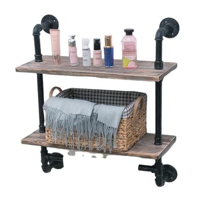 China Industrial Rustic Bathroom Pipe Shelf Wall Mounted Wooden Towel Rack Floating Finish Towel Rack for sale