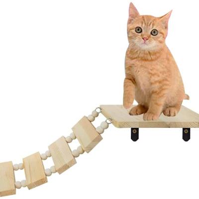 China Indoor Cat Bridge Ladder Shelf Cat Wall Steps Handcrafted Wall Mount Viable Wood Tree Climber Cat Climbing Frame for sale