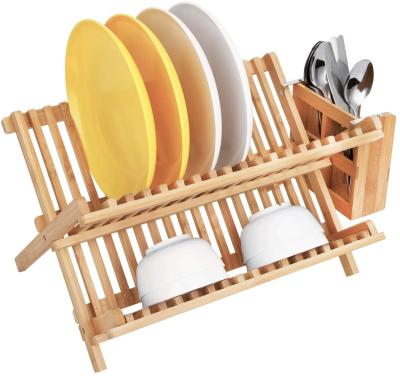 China Freshness Keeping Bamboo Dish Drying Rack with Utensil Holder - Collapsible Folding Dish Drainer Dish Rack for sale