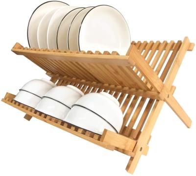 China Freshness Keeping Folding Bamboo Dish Drying Rack, Folding 2-Tier Kitchen Dish Rack, Collapsible Compact Dish Rack for sale