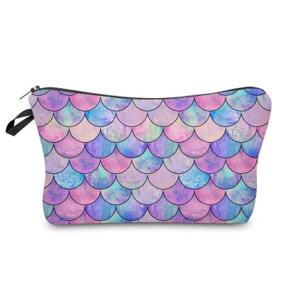 China Eco Glitter Cosmetic Bag Polyester 3D Digital Printing Waterproof and Dustproof Cosmetic Bag Mermaid Makeup Bag for sale