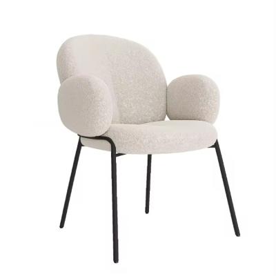 China Comfortable Lambswool Upholstered Dining Chair Boucle White Upholstered Accent Chair for sale