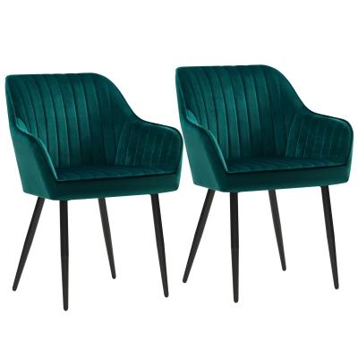 China Kitchen Nordic Dark Green Upholstered Dining Chairs With Arms for sale