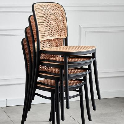 China French Style High Back Dining Chair In Plastic Rattan Seat Black for sale