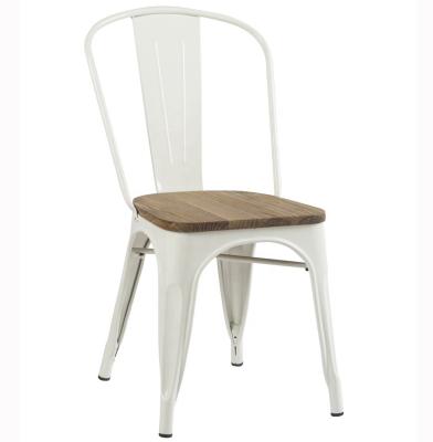 China Silla de comedor White Cafe Tolix sillas de restaurante de metal apilables con asiento de madera en venta