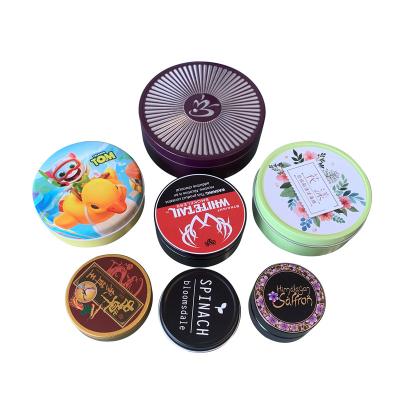 China Customized Printed Small Round Cosmetic Materials Recycled Tin Box Tin Cans for sale