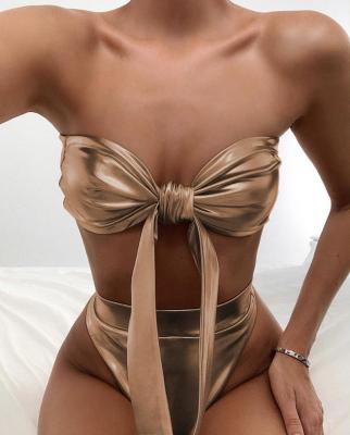 China FYA169 Breathable Tied High Waist Women's Hot Shiny Metallic Sexy Bikini Strapless Swimwear for sale