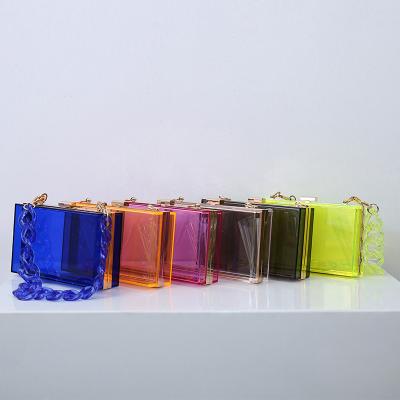 China High Quality Shoulder Handbag Evening Clutch Bag Clear Acrylic With Detachable Gold Chain Strap for sale