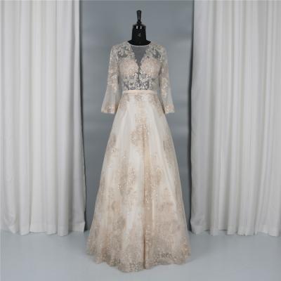 China Wholesale Anti-static Women's Embroidery Lace Ball Gown Long Sleeve Ball Gown Luminous Wedding Dress Custom Made for sale